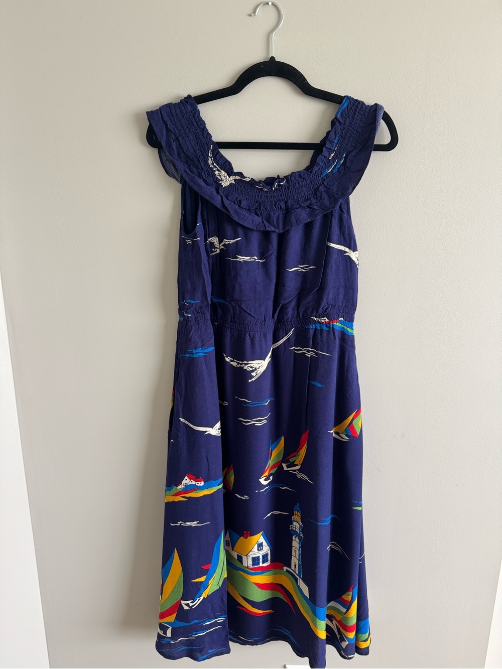 Anthropologie Navy Sailboat Print Summer Dress